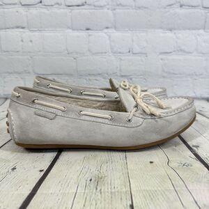 Cole Haan Moccasin Loafer Women Size 9B Fur White Leather Tassle Tie Flat Shoe